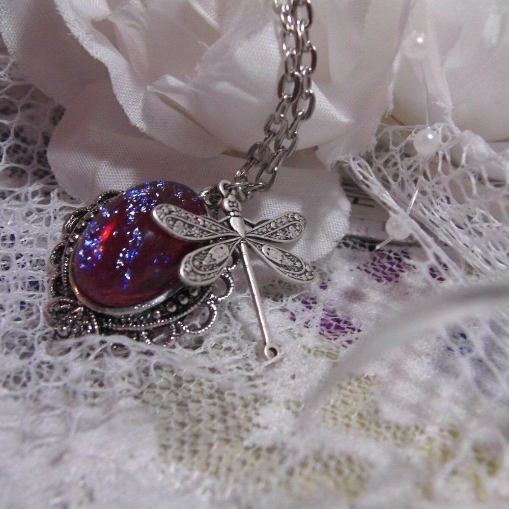 Dragons Breath Fireopal Stone Necklace Dragonfly Wedding Necklace Daughter Gift 26$